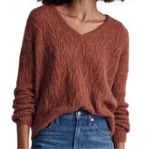 Madewell Alna V-Neck Cable Knit Sweater - Size Small